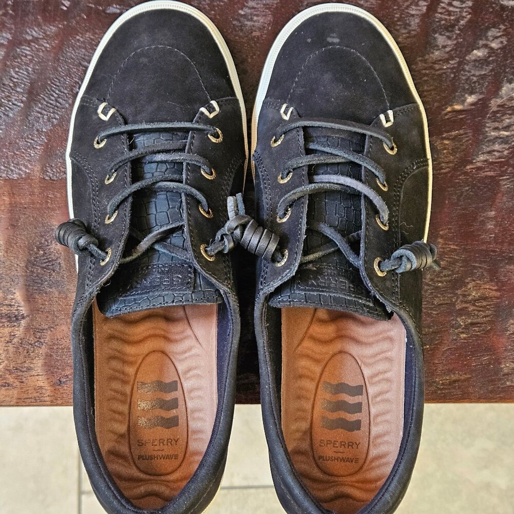 Sperry Women's Crest Vibe Plushwave Black Snake Nubuck Leather Sneakers, Sz 9 - Picture 5 of 16